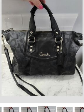 Coach Black Signature Satchel with Leather Trim